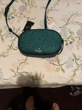 kate spade Teal Glitter Oval Crossbody Bag